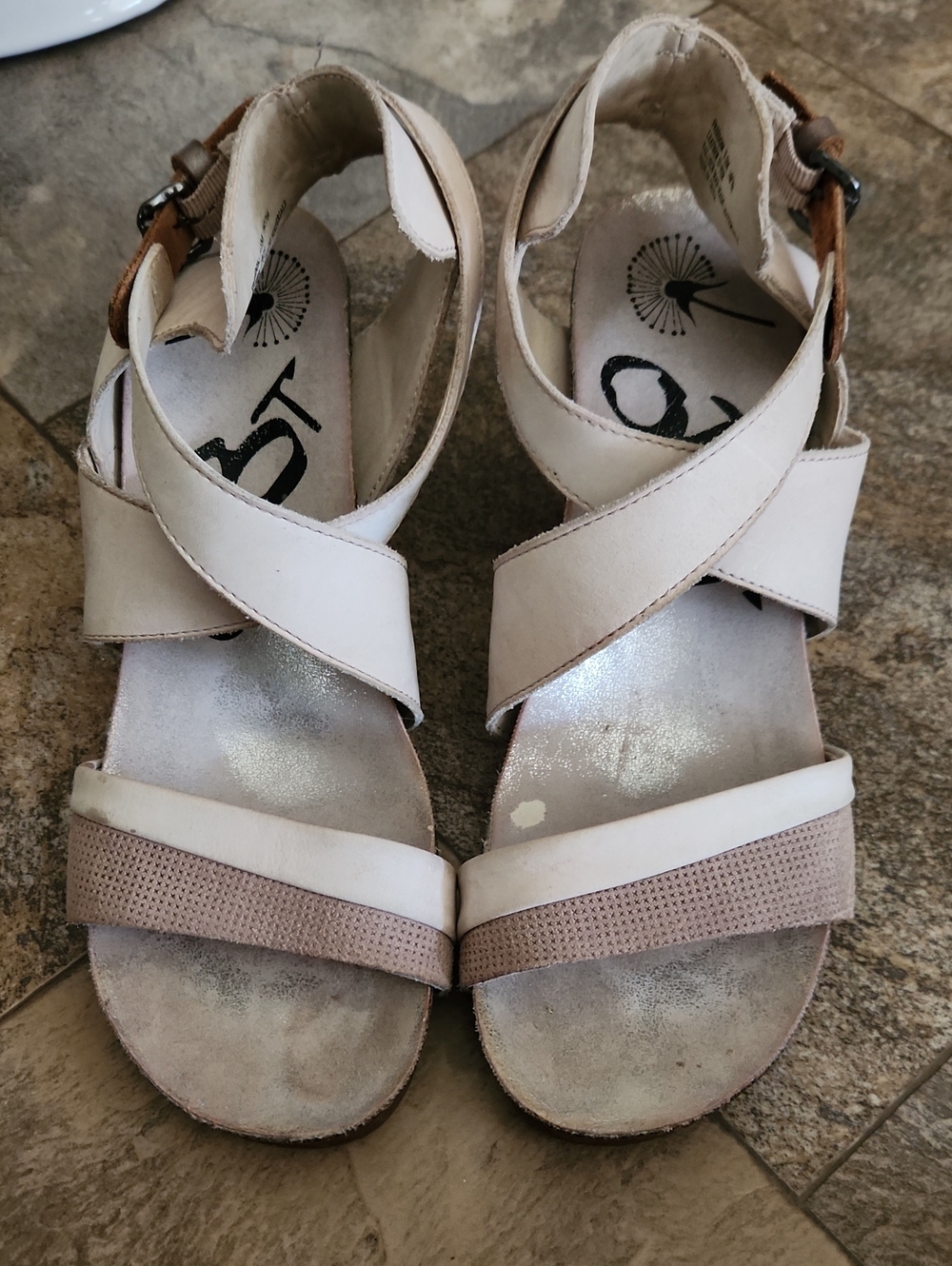 OTBT Freedom Wedge Sandal Leather White & Pink US 9.5